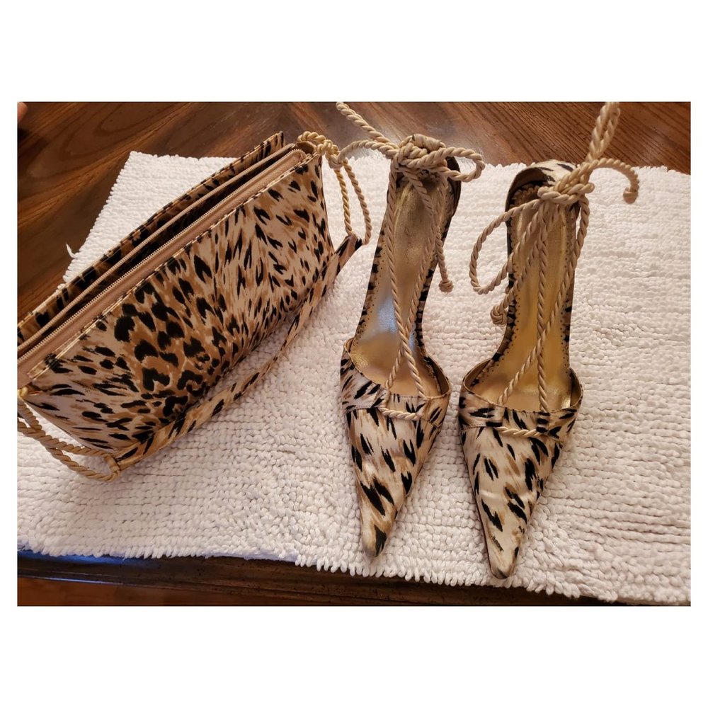 Rare ANIMAL PRINT Rope Ankle Tie Shoes & Bag